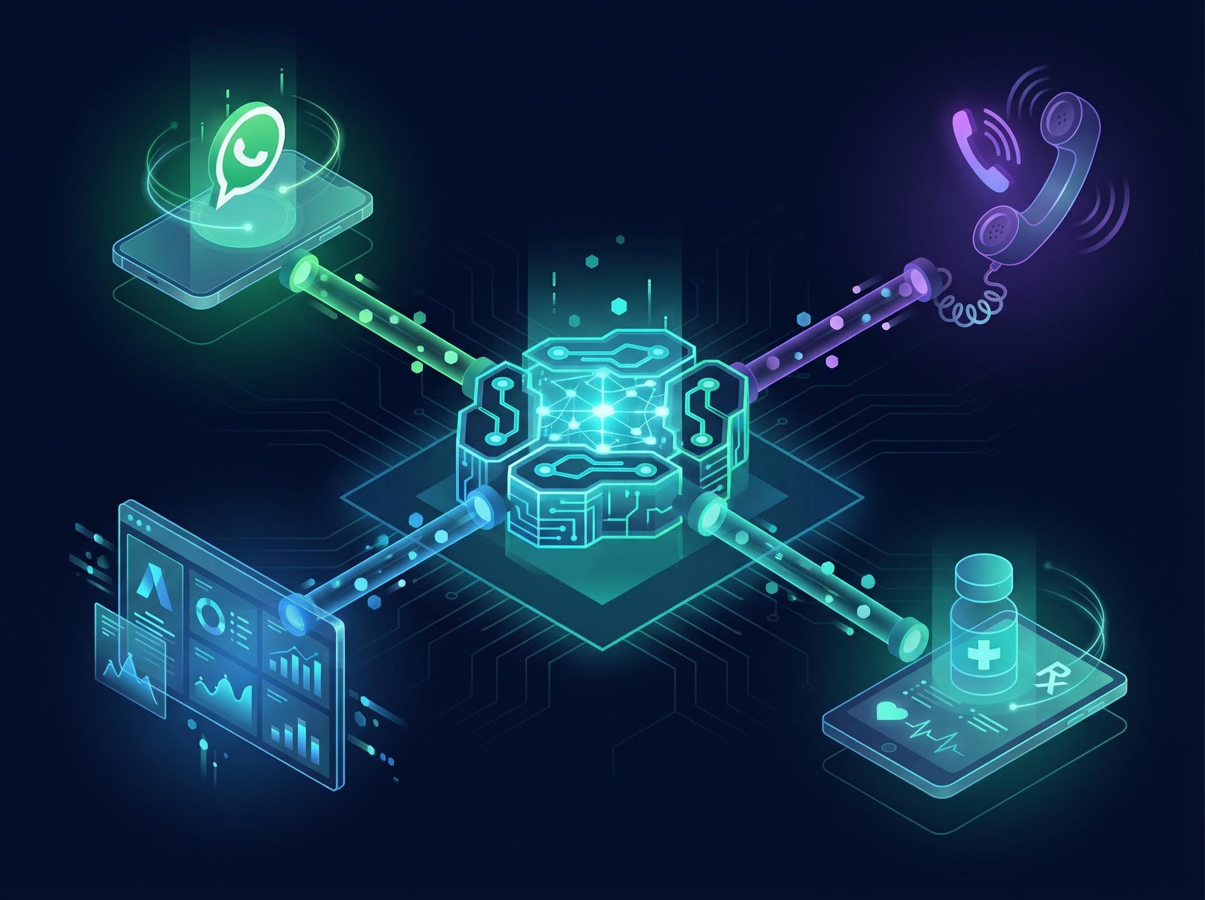 AI orchestrator connecting healthcare endpoints illustration