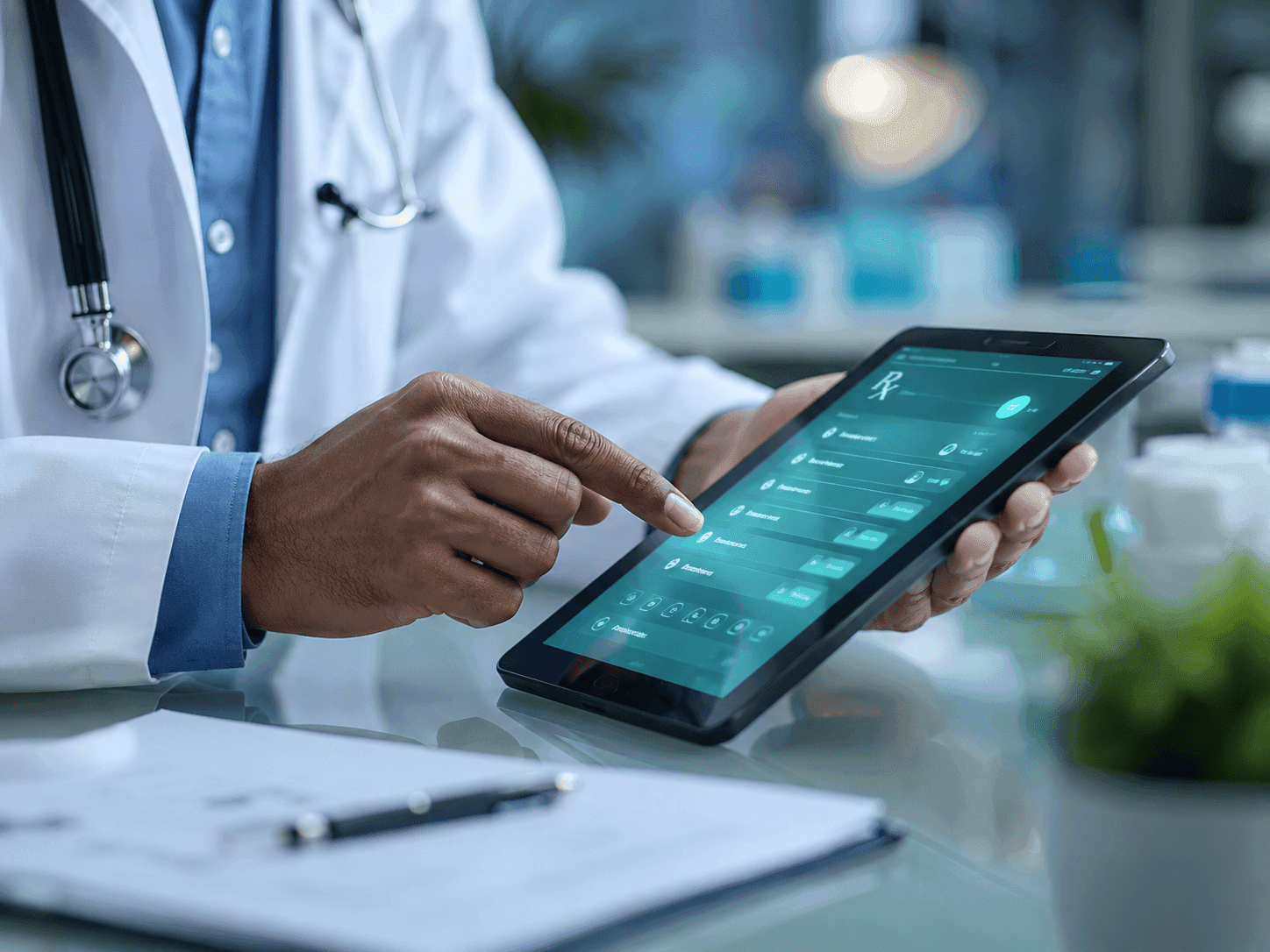 Doctor reviewing and approving a digital prescription